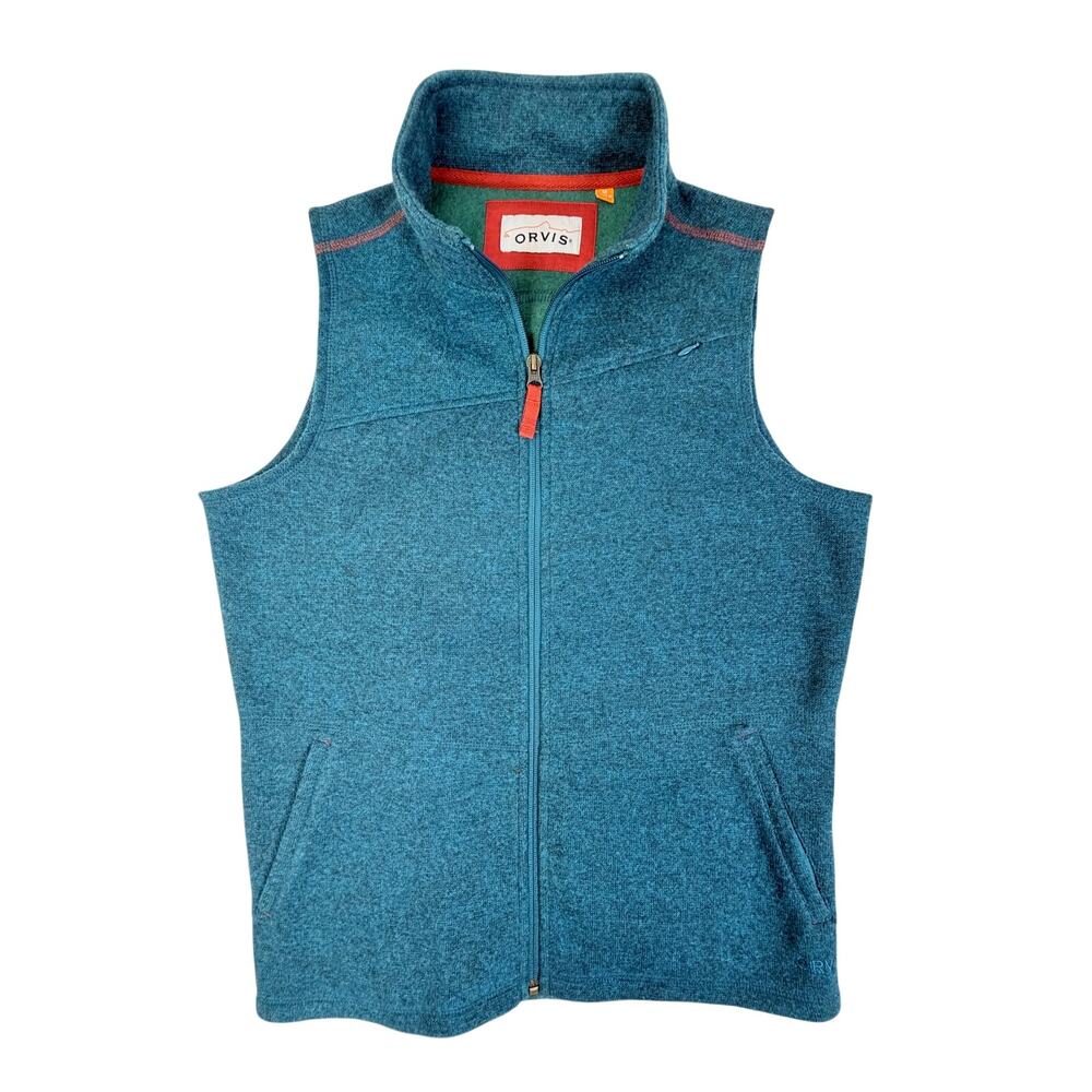 Orvis Women’s Medium Fleece Vest Teal Blue Full Zip Mock Neck Outdoor Casual